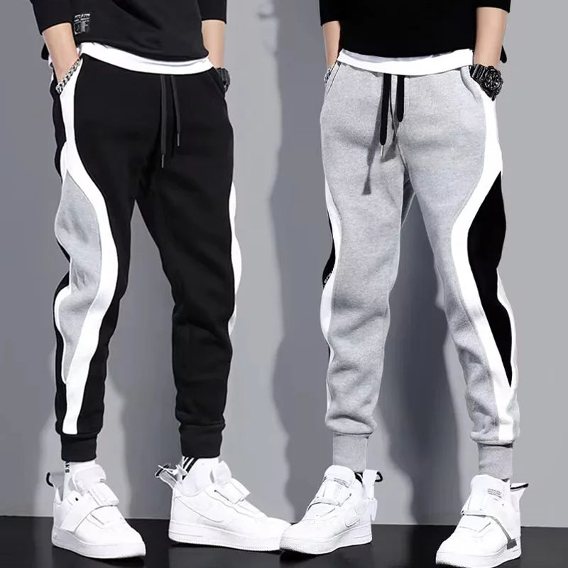 Autumn Men's Wide Loose Casual Pants Mens Patchwork Nine-point Sports Elastic Rope Breathable Tie-foot Trousers