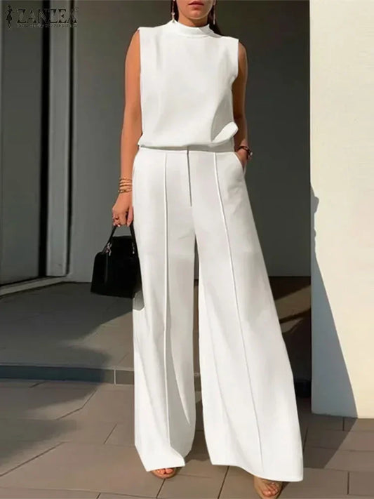 Elegant Chic Women's 2-Piece Set – ZANZEA 2025 Fashion Tracksuit with Tank Top & Wide-Leg Pants